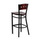 Flash Furniture HERCULES Series Black Decorative 4 Square Back Metal Restaurant Barstool - Mahogany Wood Back & Seat [XU-DG-60515-MAH-BAR-MTL-GG]