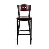 Flash Furniture HERCULES Series Black Decorative 4 Square Back Metal Restaurant Barstool - Mahogany Wood Back & Seat [XU-DG-60515-MAH-BAR-MTL-GG]