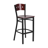 Flash Furniture HERCULES Series Black Decorative 4 Square Back Metal Restaurant Barstool - Mahogany Wood Back & Seat [XU-DG-60515-MAH-BAR-MTL-GG]