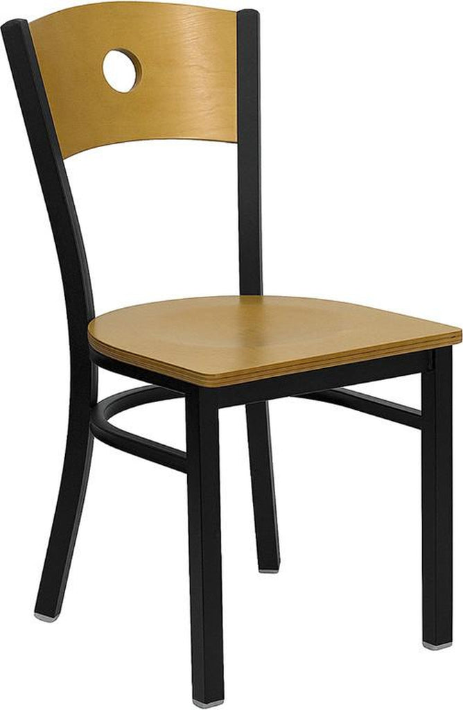 HERCULES SERIES BLACK CIRCLE BACK METAL RESTAURANT CHAIR WITH NATURAL WOOD BACK & SEAT