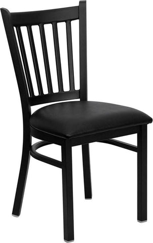 HERCULES SERIES BLACK VERTICAL BACK METAL RESTAURANT CHAIR WITH BLACK VINYL SEAT