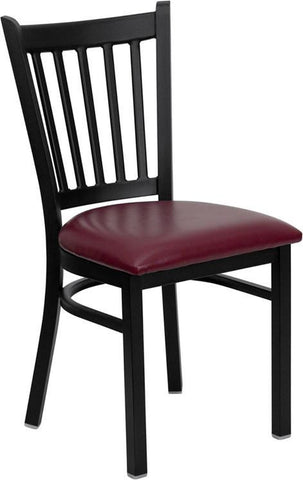 HERCULES SERIES BLACK VERTICAL BACK METAL RESTAURANT CHAIR WITH BURGUNDY VINYL SEAT