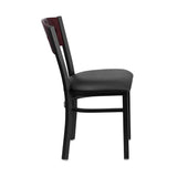 Flash Furniture HERCULES Series Black Decorative 4 Square Back Metal Restaurant Chair - Mahogany Wood Back, Black Vinyl Seat [XU-DG-6Y1B-MAH-BLKV-GG]