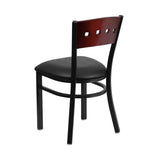 Flash Furniture HERCULES Series Black Decorative 4 Square Back Metal Restaurant Chair - Mahogany Wood Back, Black Vinyl Seat [XU-DG-6Y1B-MAH-BLKV-GG]