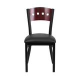 Flash Furniture HERCULES Series Black Decorative 4 Square Back Metal Restaurant Chair - Mahogany Wood Back, Black Vinyl Seat [XU-DG-6Y1B-MAH-BLKV-GG]