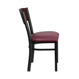 Flash Furniture HERCULES Series Black Decorative 4 Square Back Metal Restaurant Chair - Mahogany Wood Back, Burgundy Vinyl Seat [XU-DG-6Y1B-MAH-BURV-GG]