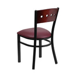 Flash Furniture HERCULES Series Black Decorative 4 Square Back Metal Restaurant Chair - Mahogany Wood Back, Burgundy Vinyl Seat [XU-DG-6Y1B-MAH-BURV-GG]