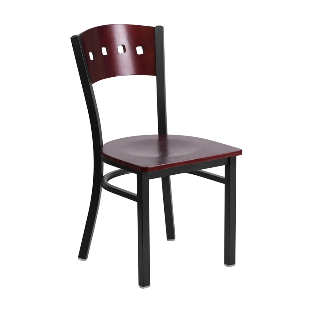 Flash Furniture HERCULES Series Black Decorative 4 Square Back Metal Restaurant Chair - Mahogany Wood Back & Seat [XU-DG-6Y1B-MAH-MTL-GG]