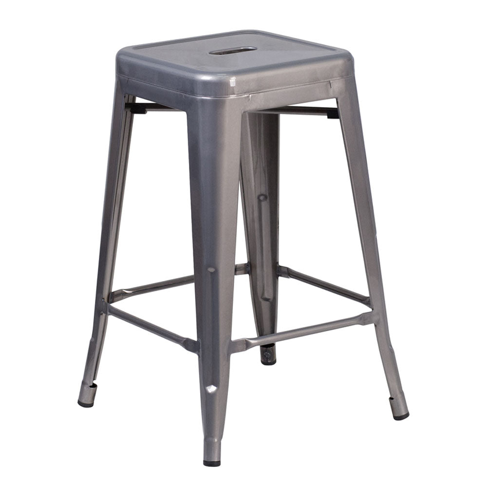 Flash Furniture High Backless Clear Coated Metal Indoor Barstool with Square Seat 24''