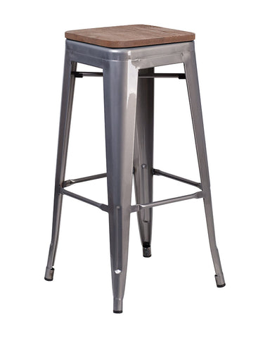 Flash Furniture 30" High Backless Clear Coated Metal Barstool with Square Wood Seat