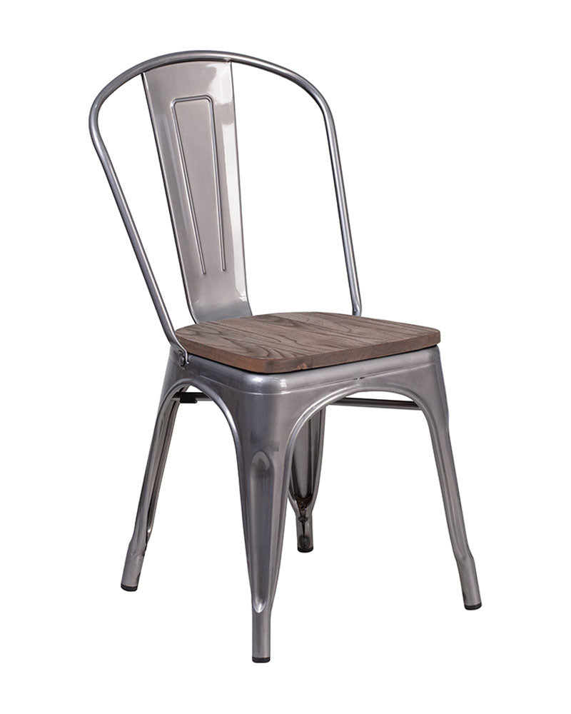 Flash Furniture XU-DG-TP001-WD-GG Clear Coated Metal Stackable Chair with Wood Seat