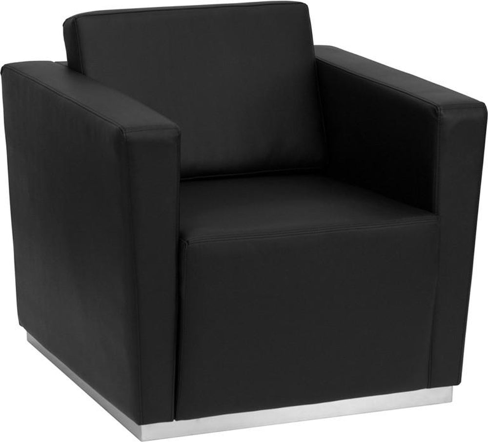 HERCULES TRINITY SERIES CONTEMPORARY BLACK LEATHER CHAIR WITH STAINLESS STEEL BASE