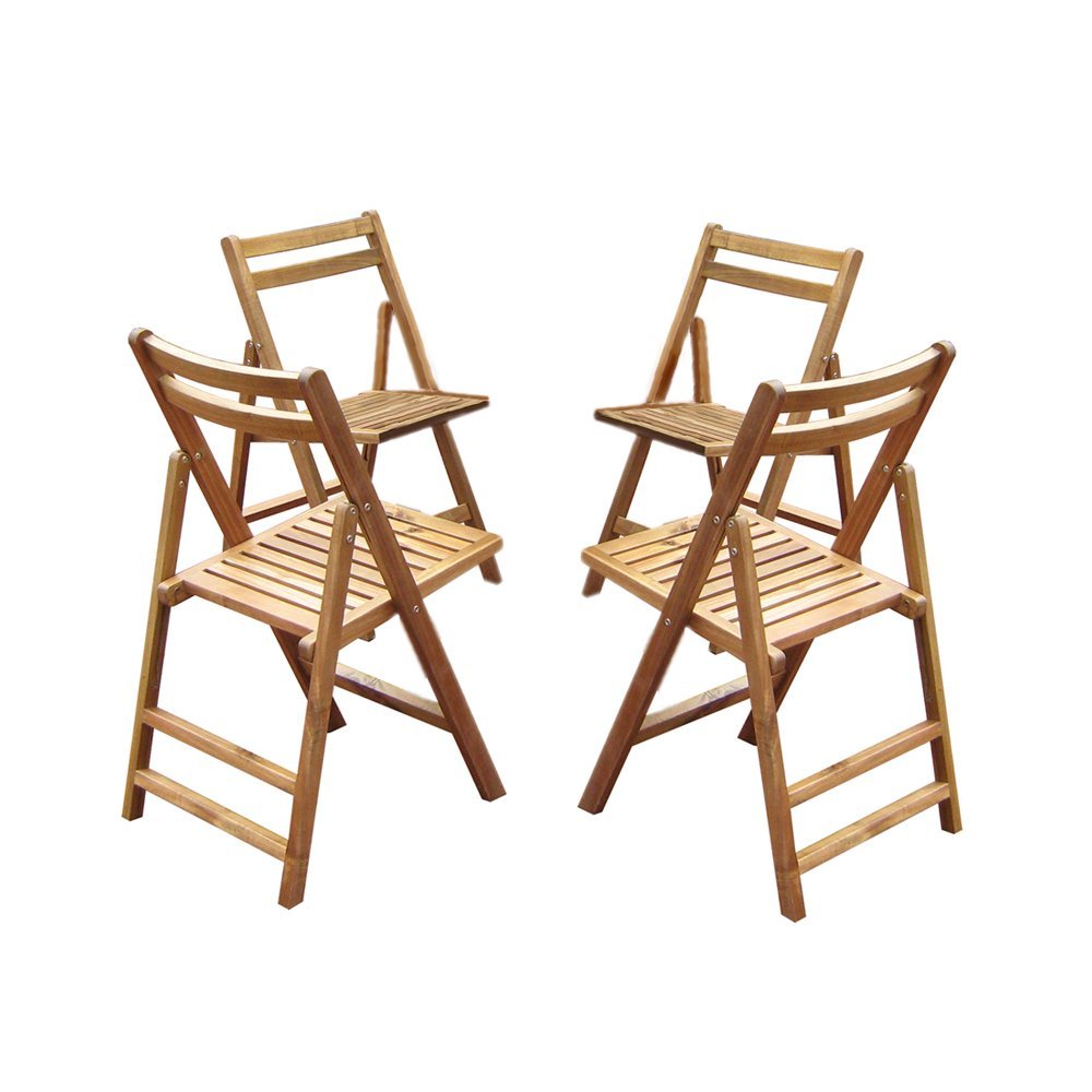 Merry Products Outdoor Patio Acacia Hardwood Folding Dining Chairs - Set of 4