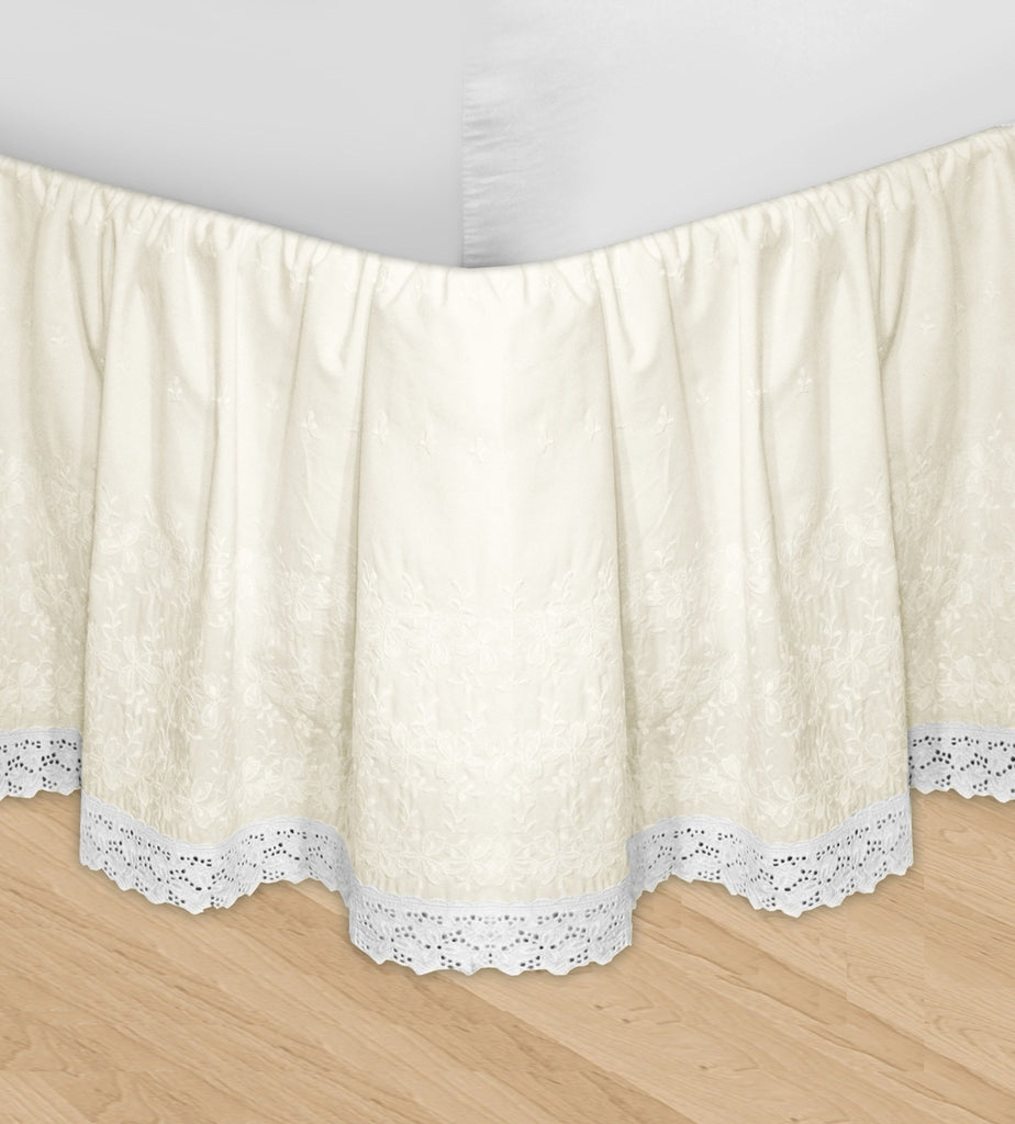 Huys Embroidery Bed Skirt Dust Ruffle - Queen Ivory