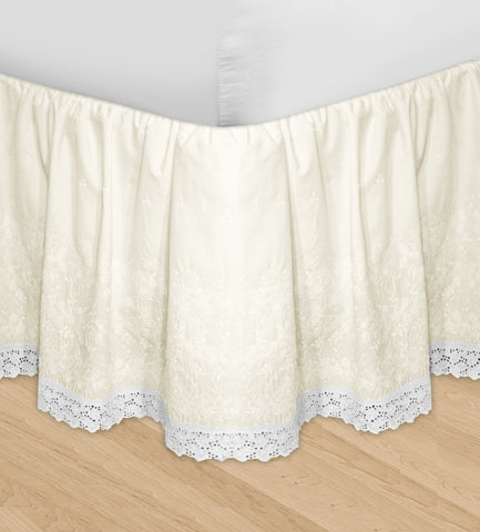 Huys-Embroidery Huys Bed Ruffle Queen Ivory