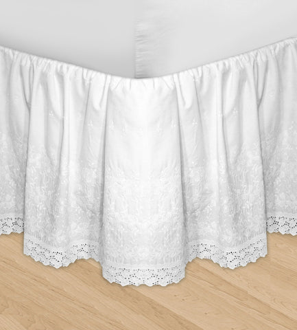 Huys Embroidery Bed Skirt Dust Ruffle - Queen White