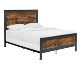 WE Furniture Queen Size Industrial Wood and Metal Bed - Brown