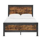 WE Furniture Queen Size Industrial Wood and Metal Bed - Brown
