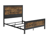 WE Furniture Queen Size Industrial Wood and Metal Bed - Brown