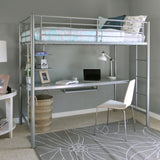 WE Furniture Premium Metal Twin Loft Bed with Detachable Wood Workstation- Silver