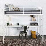 WE Furniture Premium Metal Twin Loft Bed with Detachable Wood Workstation- White