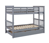 WE Furniture Kids Solid Wood Twin Bunk Bed with Trundle Bed - Grey
