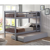 WE Furniture Kids Solid Wood Twin Bunk Bed with Trundle Bed - Grey