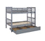 WE Furniture Kids Solid Wood Twin Bunk Bed with Trundle Bed - Grey