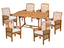 WE Furniture Patio Outdoor Acacia Dining Set with Cushions, Brown - 7 Pieces