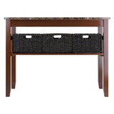 Zoey Console Table Faux Marble Top with 3 Baskets