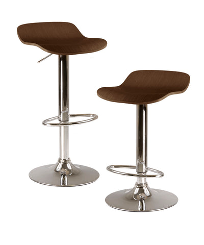 Kallie set of 2 Air Lift Adjustable Stool, Cappuccino Wood Veneer Top and Metal Base