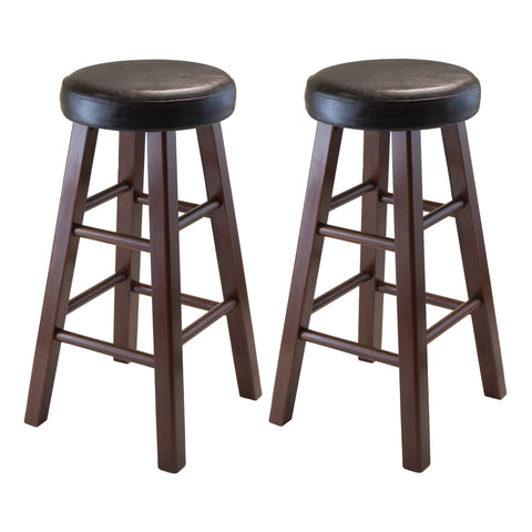 Marta Set of 2 Round Counter Stool, PU Leather Cushion Seat, Square Legs, Assembled