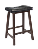 Mona 24" Cushion Saddle Seat Stool, Black Faux Leather, Wood Legs, RTA