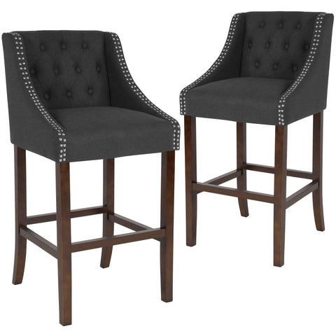 2 Pk. Carmel Series 30"" High Transitional Tufted Walnut Barstool with Accent Nail Trim