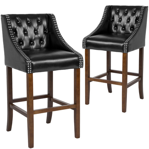 2 Pk. Carmel Series 30"" High Transitional Tufted Walnut Barstool with Accent Nail Trim