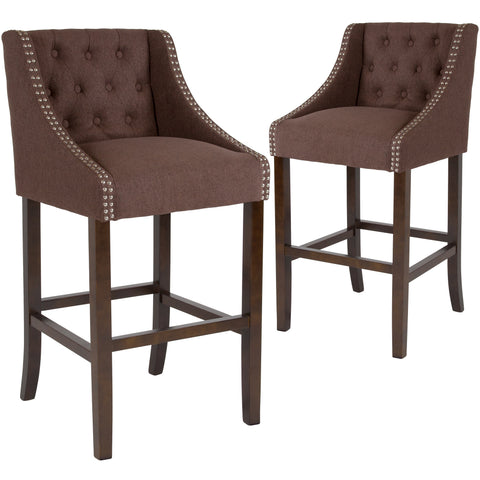 2 Pk. Carmel Series 30"" High Transitional Tufted Walnut Barstool with Accent Nail Trim