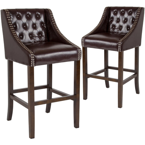 2 Pk. Carmel Series 30"" High Transitional Tufted Walnut Barstool with Accent Nail Trim