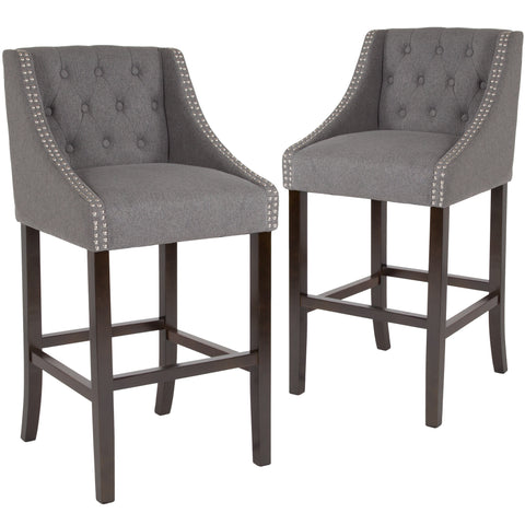 2 Pk. Carmel Series 30"" High Transitional Tufted Walnut Barstool with Accent Nail Trim