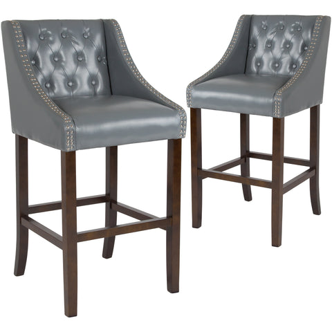 2 Pk. Carmel Series 30"" High Transitional Tufted Walnut Barstool with Accent Nail Trim