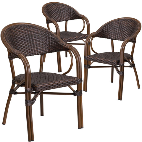 3 Pk. Milano Series Rattan Restaurant Patio Chair with Bamboo-Aluminum Frame