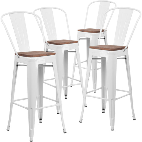 4 Pk. 30"" High Metal Barstool with Back and Wood Seat