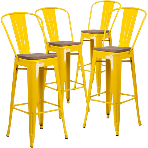 4 Pk. 30"" High Metal Barstool with Back and Wood Seat