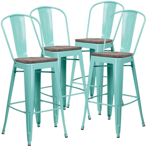 4 Pk. 30"" High Metal Barstool with Back and Wood Seat