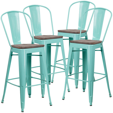 4 Pk. 30"" High Metal Barstool with Back and Wood Seat