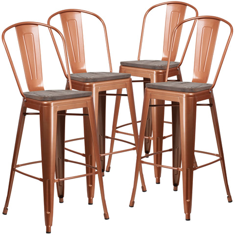 4 Pk. 30"" High Metal Barstool with Back and Wood Seat