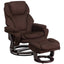 Contemporary Recliner and Ottoman with Swiveling Wood Base