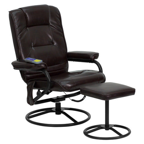Massaging Leather Recliner and Ottoman with Metal Bases