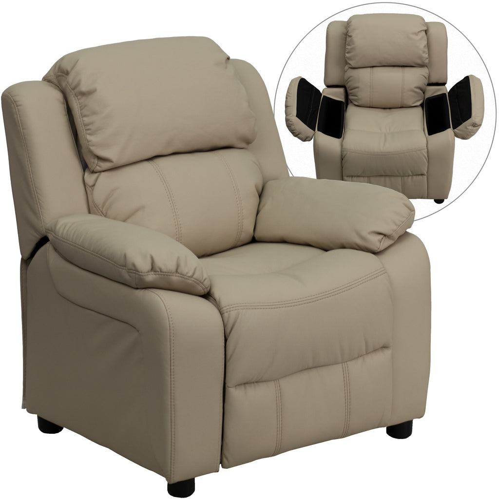 Deluxe Padded Contemporary Kids Recliner with Storage Arms