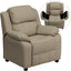 Deluxe Padded Contemporary Kids Recliner with Storage Arms