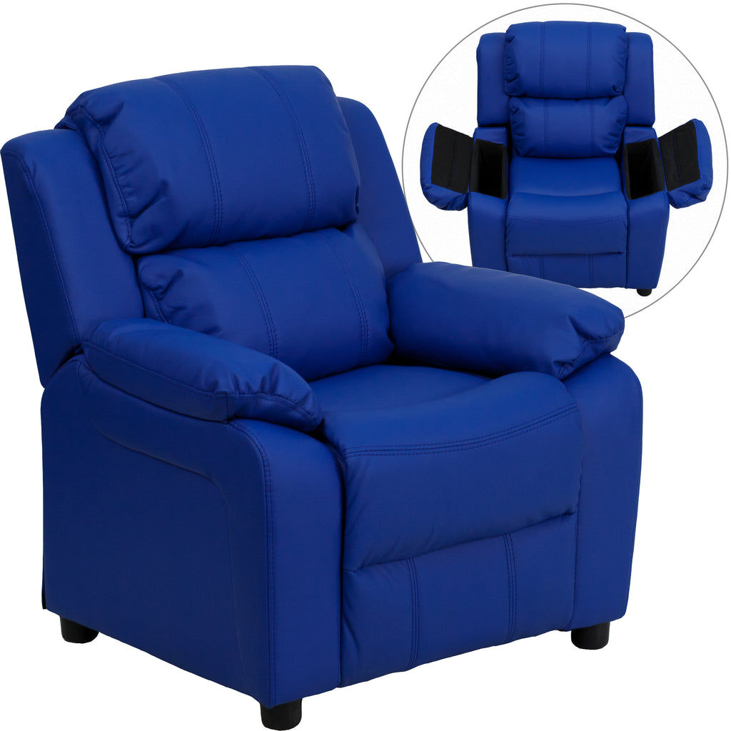 Deluxe Padded Contemporary Kids Recliner with Storage Arms